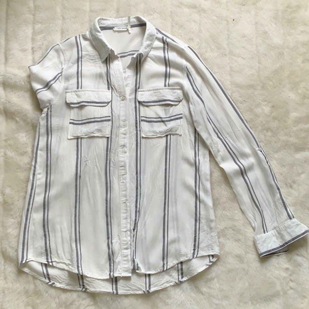 Grey Stripe Button Up Shell